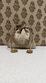 Beige Chikankari Potli for Women with Hand Embroidered Lucknow Chikankari Design