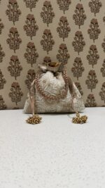 Beige Chikankari Potli for Women