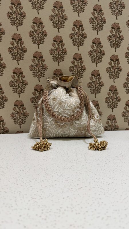Beige Chikankari Potli for Women