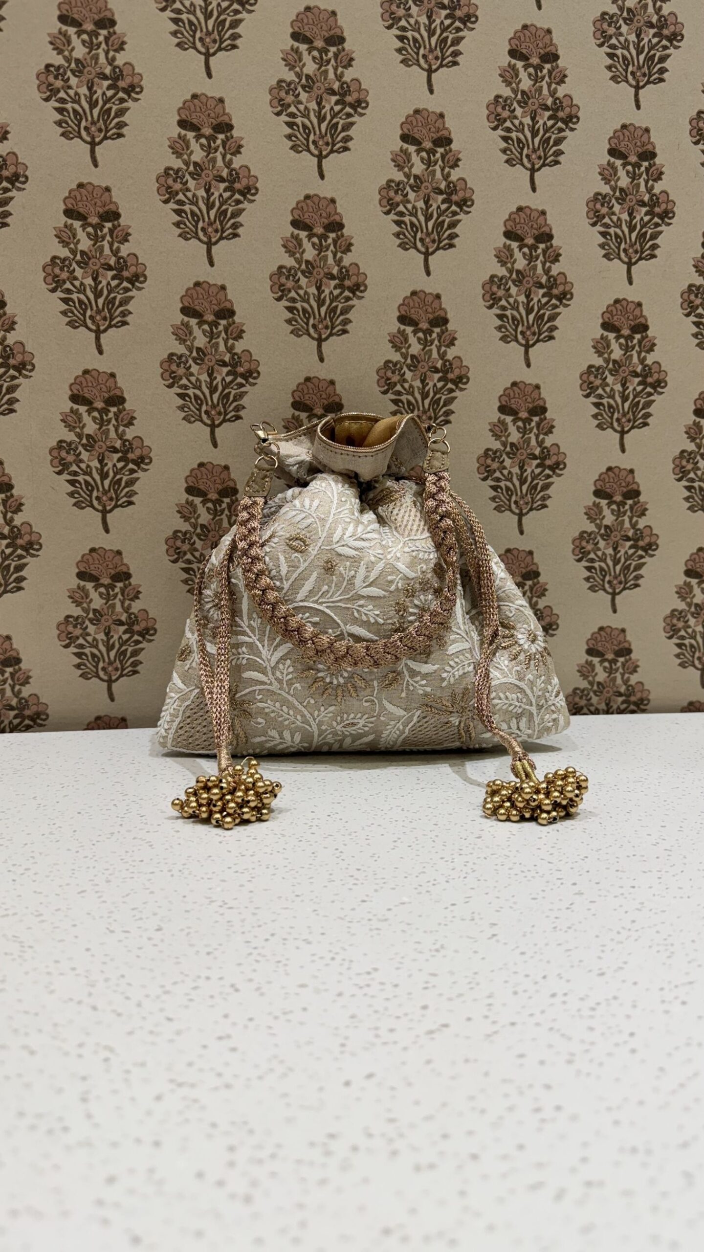 Beige Chikankari Potli for Women