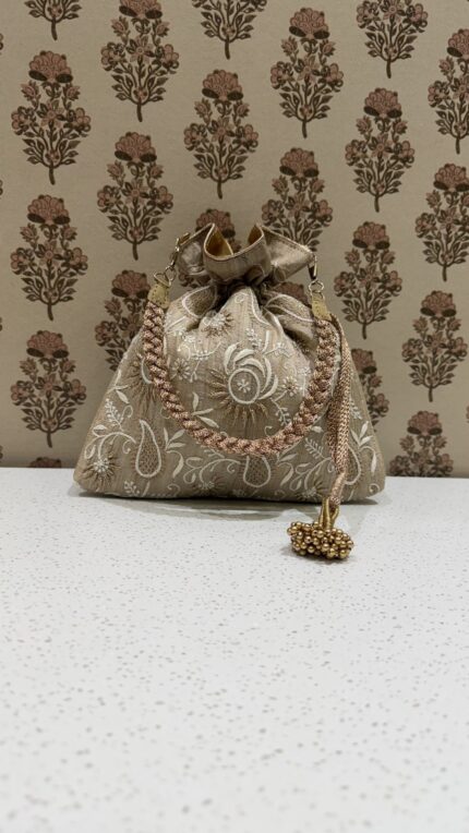 Beige Chikankari Potli