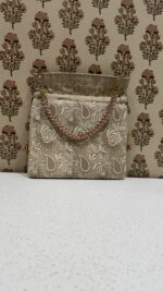 Beige Chikankari Potli for Women | Authentic Hand Embroidered Potli Bag - Image 2