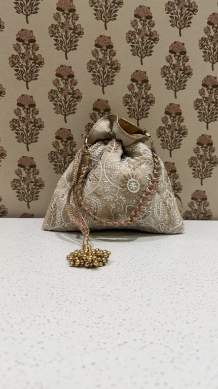 Beige Chikankari Potli for Women