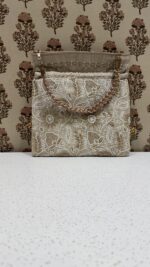 Beige Chikankari Potli for Women | Lucknow Hand Embroidered Potli Bag - Image 2