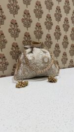 Beige Chikankari Potli for Women