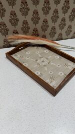 Authentic Beige Chikankari Wooden Rectangle Serving Tray - Image 2