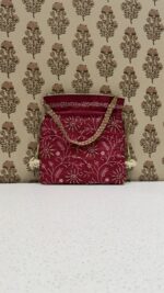 Crimson Red Chikankari Potli Bag for Women - Image 2