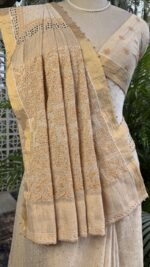 Dyeable Pure & Premium Tissue Chikankari & Mukaish Saree & Blouse - Image 3