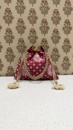 Raspberry Pink Chikankari Potli Bag for Women