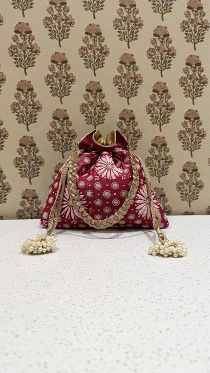 Raspberry Pink Chikankari Potli Bag for Women