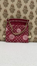 Raspberry Pink Chikankari Potli Bag for Women - Image 2
