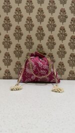 Berry Pink Chikankari Potli Bag for Women