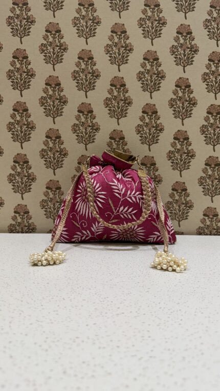 Berry Pink Chikankari Potli Bag for Women