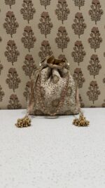 Beige Chikankari & Zardozi Batua Bag for Women