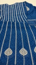 Royal Blue Chanderi Mul Chikankari Anarkali & Dupatta Set - Image 7