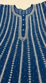 Royal Blue Chanderi Mul Chikankari Anarkali & Dupatta Set - Image 3