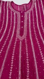 Hot Pink Chanderi Mul Chikankari Anarkali & Dupatta Set - Image 3