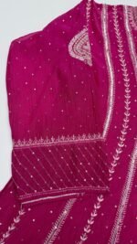 Hot Pink Chanderi Mul Chikankari Anarkali & Dupatta Set - Image 4