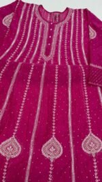 Hot Pink Chanderi Mul Chikankari Anarkali & Dupatta Set - Image 6