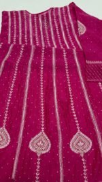 Hot Pink Chanderi Mul Chikankari Anarkali & Dupatta Set - Image 8