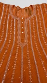 Orange Chanderi Mul Chikankari Anarkali & Dupatta Set - Image 3