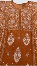 Orange Chanderi Mul Chikankari Anarkali & Dupatta Set - Image 3