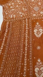 Orange Chanderi Mul Chikankari Anarkali & Dupatta Set - Image 4
