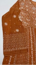 Orange Chanderi Mul Chikankari Anarkali & Dupatta Set - Image 5