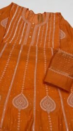 Orange Chanderi Mul Chikankari Anarkali & Dupatta Set - Image 6