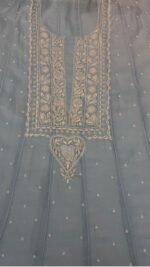Powder Blue Chanderi Mul Chikankari Anarkali & Dupatta Set - Image 3
