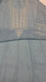Powder Blue Chanderi Mul Chikankari Anarkali & Dupatta Set - Image 5
