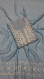 Powder Blue Chanderi Mul Chikankari Anarkali & Dupatta Set
