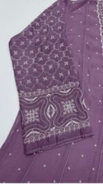 Lavender Chanderi Mul Chikankari Anarkali & Dupatta Set - Image 5
