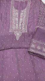 Lavender Chanderi Mul Chikankari Anarkali & Dupatta Set - Image 7
