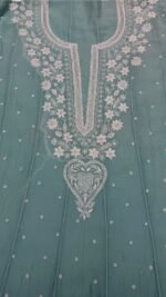 Soft Aqua Chanderi Mul Chikankari Anarkali & Dupatta Set - Image 3