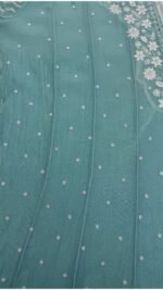 Soft Aqua Chanderi Mul Chikankari Anarkali & Dupatta Set - Image 4