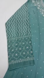 Soft Aqua Chanderi Mul Chikankari Anarkali & Dupatta Set - Image 5