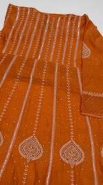 Orange Chanderi Mul Chikankari Anarkali & Dupatta Set - Image 7