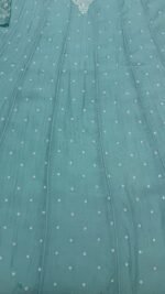Soft Aqua Chanderi Mul Chikankari Anarkali & Dupatta Set - Image 6