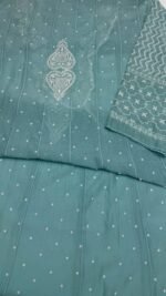 Soft Aqua Chanderi Mul Chikankari Anarkali & Dupatta Set - Image 9