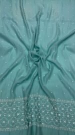 Soft Aqua Chanderi Mul Chikankari Anarkali & Dupatta Set - Image 2