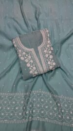 Soft Aqua Chanderi Mul Chikankari Anarkali & Dupatta Set