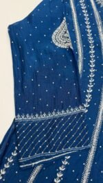 Royal Blue Chanderi Mul Chikankari Anarkali & Dupatta Set - Image 4