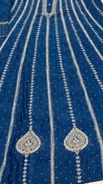 Royal Blue Chanderi Mul Chikankari Anarkali & Dupatta Set - Image 5